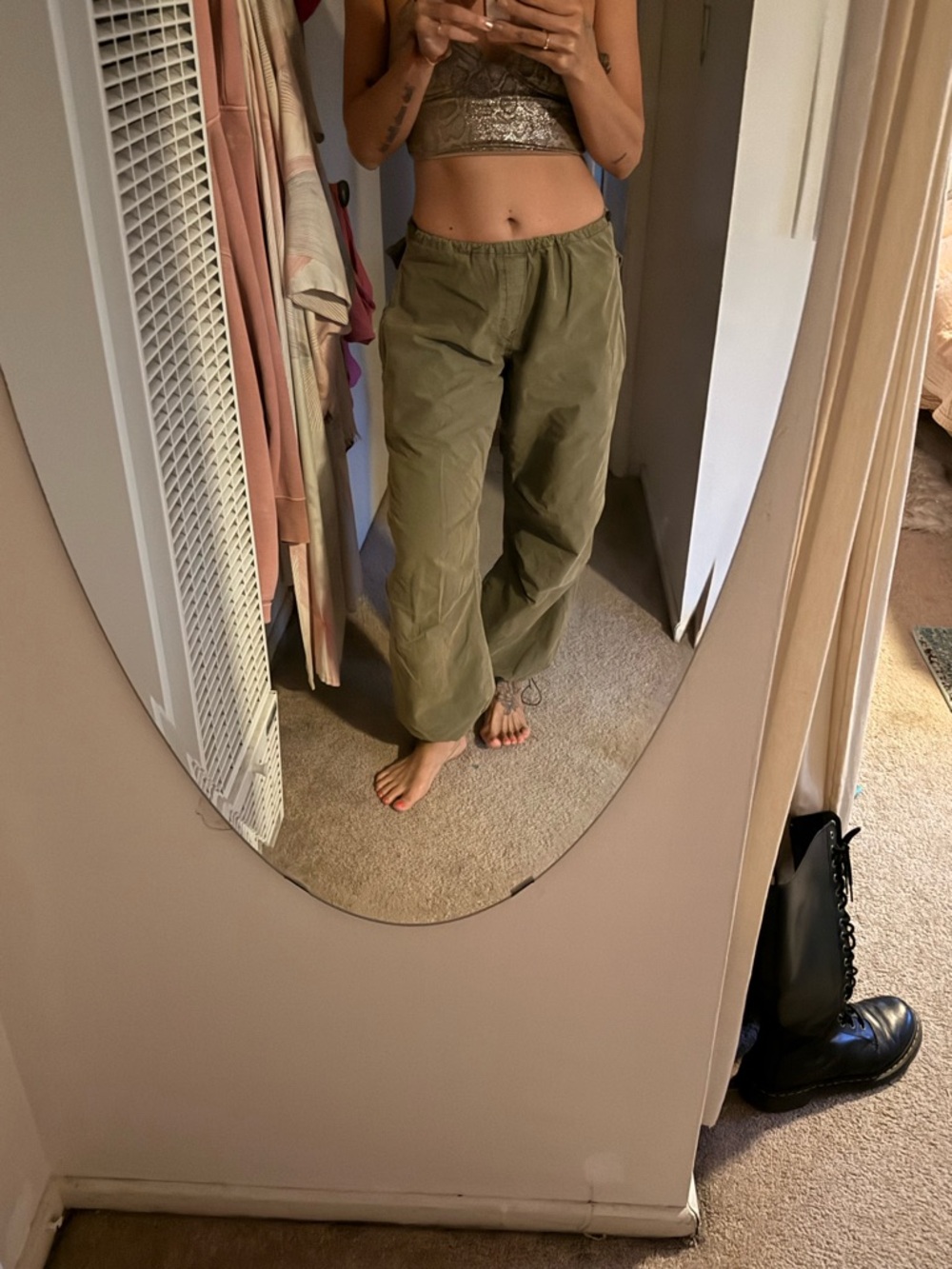 Vintage Olive Green Wide-Leg cargo Pants